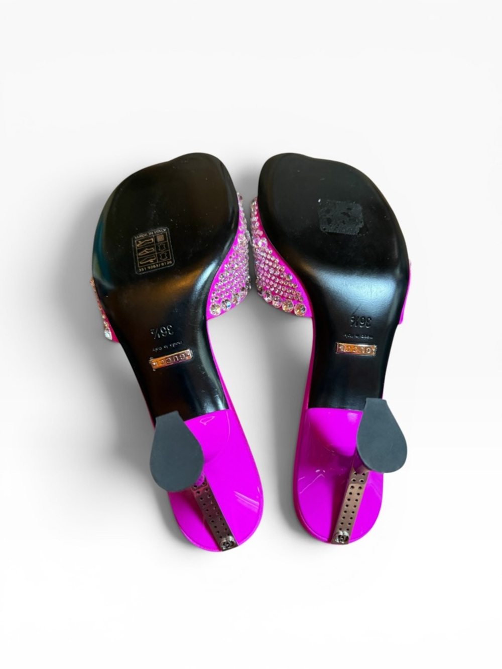 GUCCI Galactica Mules Fuchsia Crystal Embellished Sculptural Heel EU 36.5 US 6.5 - Picture 11 of 16